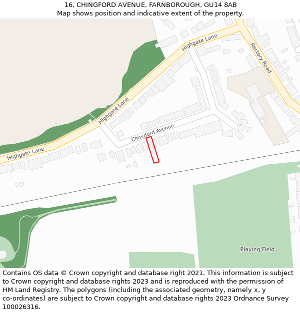 16, CHINGFORD AVENUE, FARNBOROUGH, GU14 8AB: Location map and indicative extent of plot