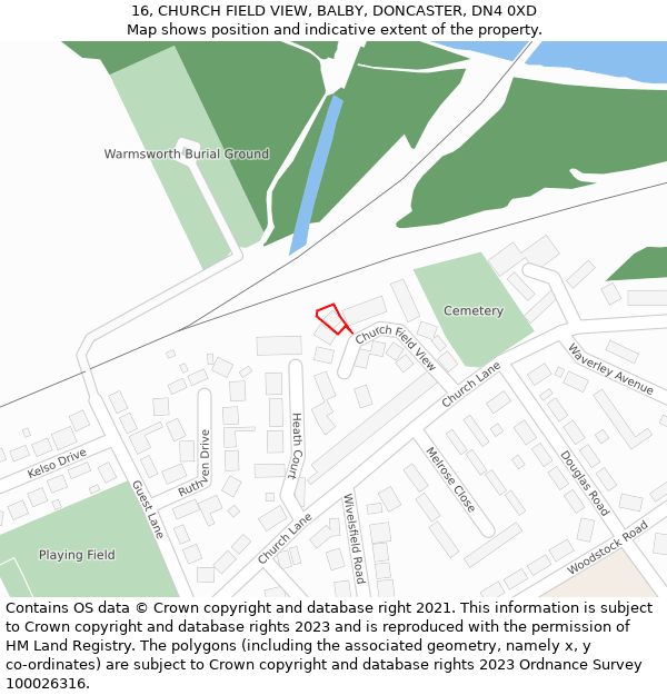 16, CHURCH FIELD VIEW, BALBY, DONCASTER, DN4 0XD: Location map and indicative extent of plot