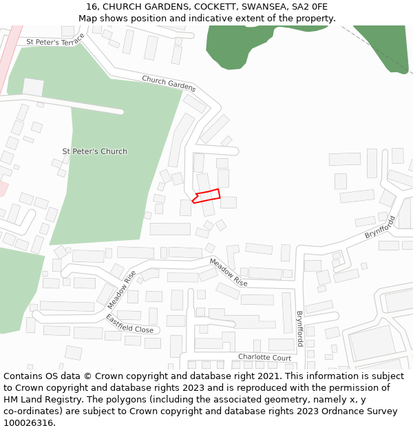 16, CHURCH GARDENS, COCKETT, SWANSEA, SA2 0FE: Location map and indicative extent of plot