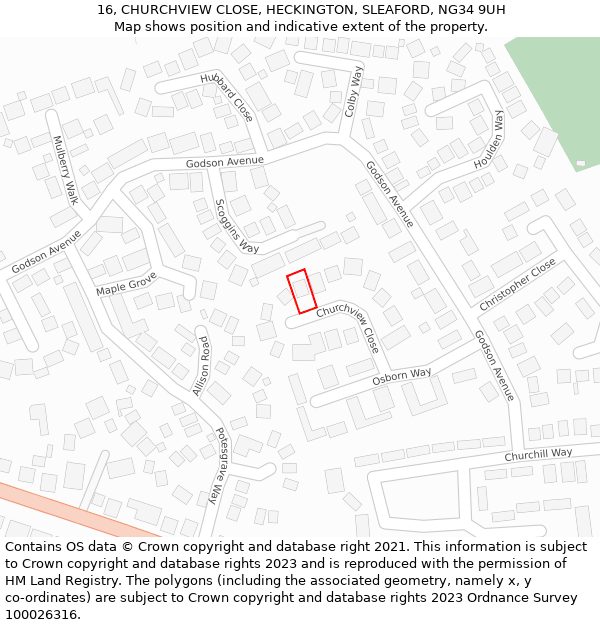 16, CHURCHVIEW CLOSE, HECKINGTON, SLEAFORD, NG34 9UH: Location map and indicative extent of plot