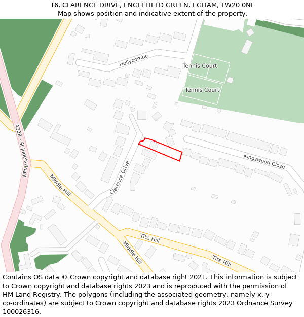 16, CLARENCE DRIVE, ENGLEFIELD GREEN, EGHAM, TW20 0NL: Location map and indicative extent of plot
