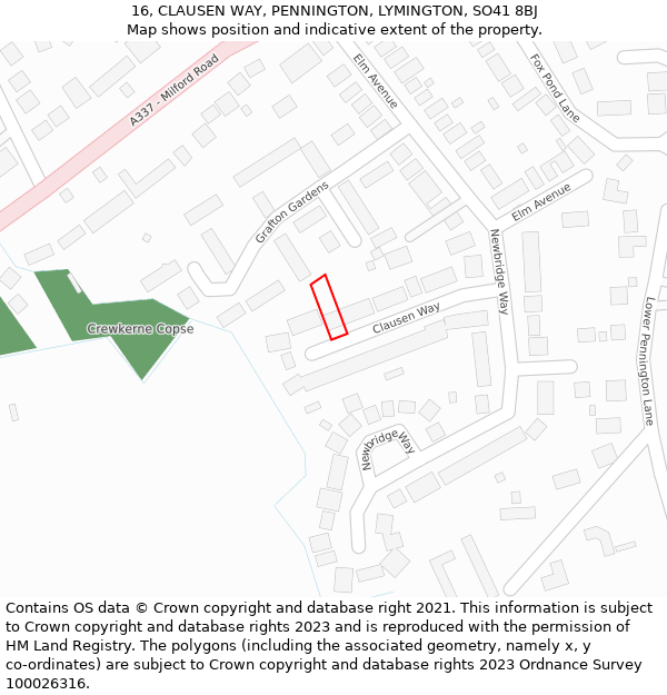 16, CLAUSEN WAY, PENNINGTON, LYMINGTON, SO41 8BJ: Location map and indicative extent of plot