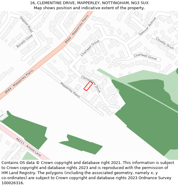 16, CLEMENTINE DRIVE, MAPPERLEY, NOTTINGHAM, NG3 5UX: Location map and indicative extent of plot