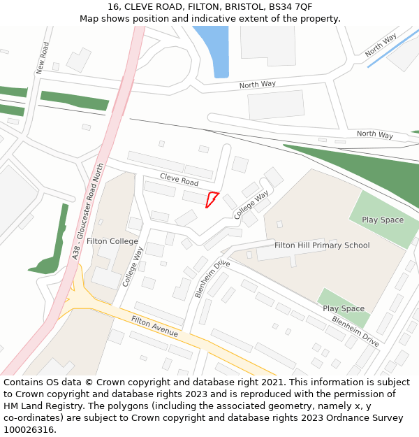 16, CLEVE ROAD, FILTON, BRISTOL, BS34 7QF: Location map and indicative extent of plot