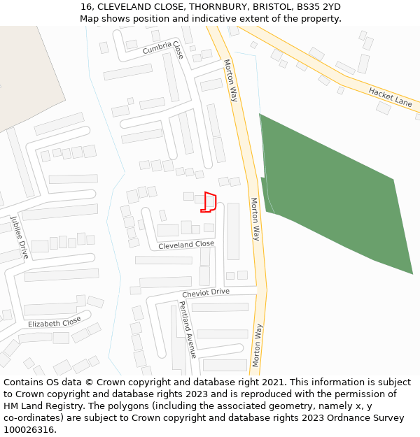 16, CLEVELAND CLOSE, THORNBURY, BRISTOL, BS35 2YD: Location map and indicative extent of plot