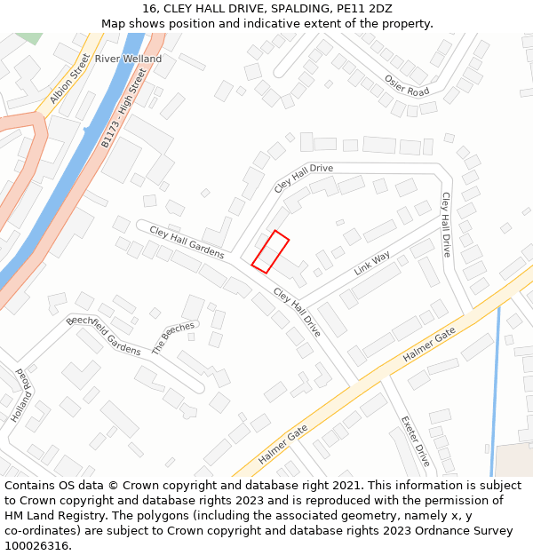 16, CLEY HALL DRIVE, SPALDING, PE11 2DZ: Location map and indicative extent of plot