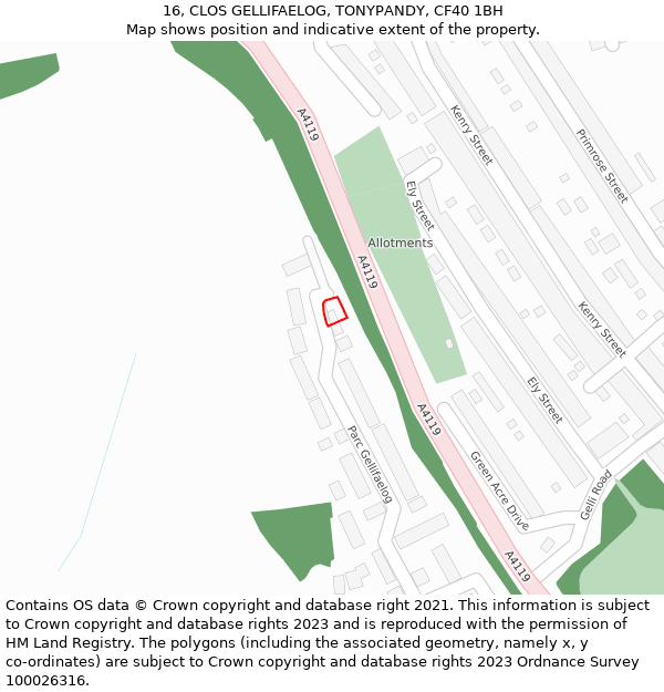 16, CLOS GELLIFAELOG, TONYPANDY, CF40 1BH: Location map and indicative extent of plot