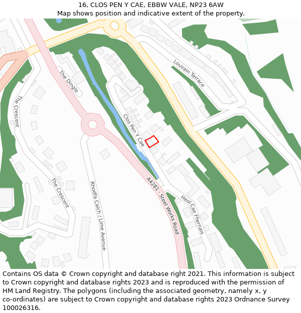 16, CLOS PEN Y CAE, EBBW VALE, NP23 6AW: Location map and indicative extent of plot