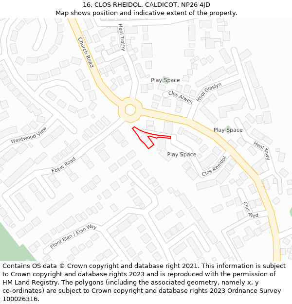 16, CLOS RHEIDOL, CALDICOT, NP26 4JD: Location map and indicative extent of plot