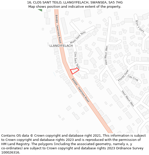 16, CLOS SANT TEILO, LLANGYFELACH, SWANSEA, SA5 7HG: Location map and indicative extent of plot
