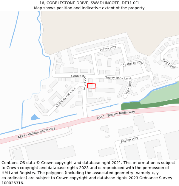 16, COBBLESTONE DRIVE, SWADLINCOTE, DE11 0FL: Location map and indicative extent of plot