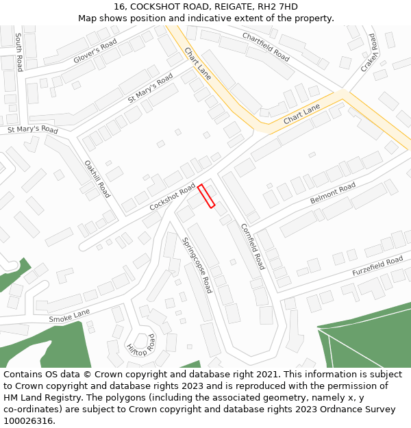16, COCKSHOT ROAD, REIGATE, RH2 7HD: Location map and indicative extent of plot