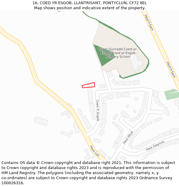 16, COED YR ESGOB, LLANTRISANT, PONTYCLUN, CF72 8EL: Location map and indicative extent of plot