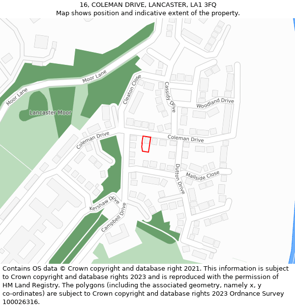 16, COLEMAN DRIVE, LANCASTER, LA1 3FQ: Location map and indicative extent of plot