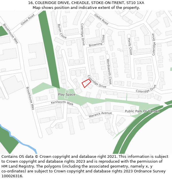 16, COLERIDGE DRIVE, CHEADLE, STOKE-ON-TRENT, ST10 1XA: Location map and indicative extent of plot
