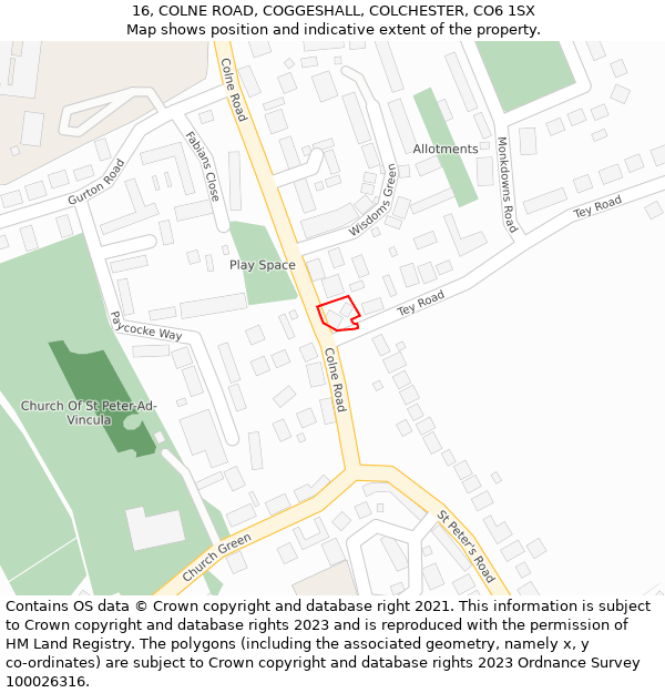 16, COLNE ROAD, COGGESHALL, COLCHESTER, CO6 1SX: Location map and indicative extent of plot