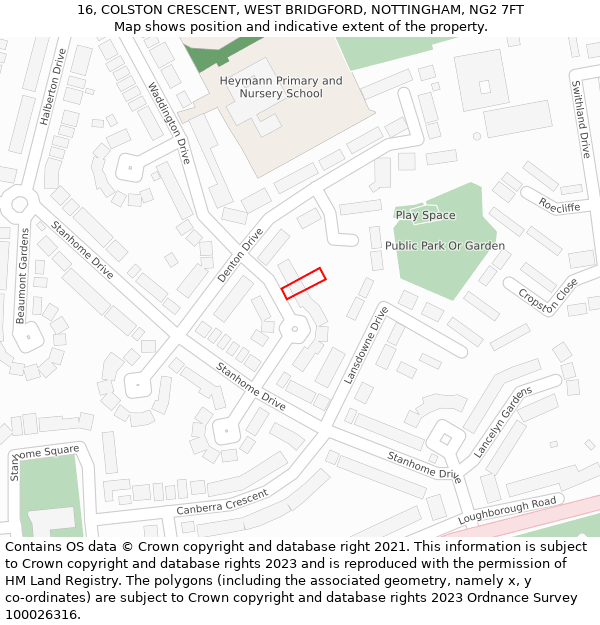 16, COLSTON CRESCENT, WEST BRIDGFORD, NOTTINGHAM, NG2 7FT: Location map and indicative extent of plot