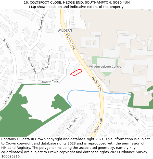 16, COLTSFOOT CLOSE, HEDGE END, SOUTHAMPTON, SO30 4UN: Location map and indicative extent of plot