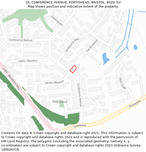 16, CONFERENCE AVENUE, PORTISHEAD, BRISTOL, BS20 7LF: Location map and indicative extent of plot