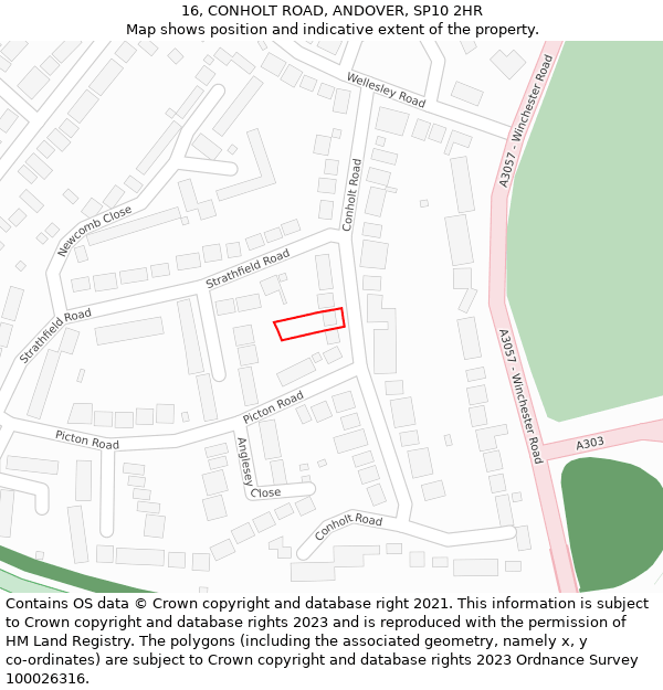 16, CONHOLT ROAD, ANDOVER, SP10 2HR: Location map and indicative extent of plot