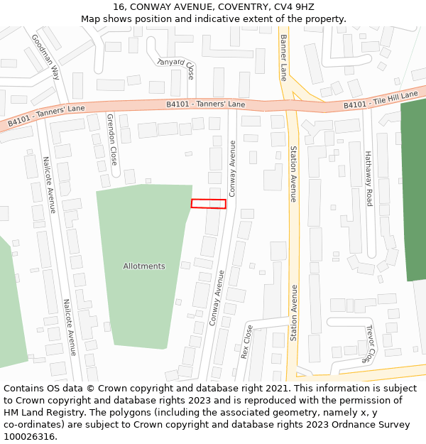 16, CONWAY AVENUE, COVENTRY, CV4 9HZ: Location map and indicative extent of plot