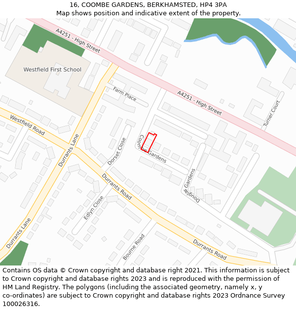 16, COOMBE GARDENS, BERKHAMSTED, HP4 3PA: Location map and indicative extent of plot