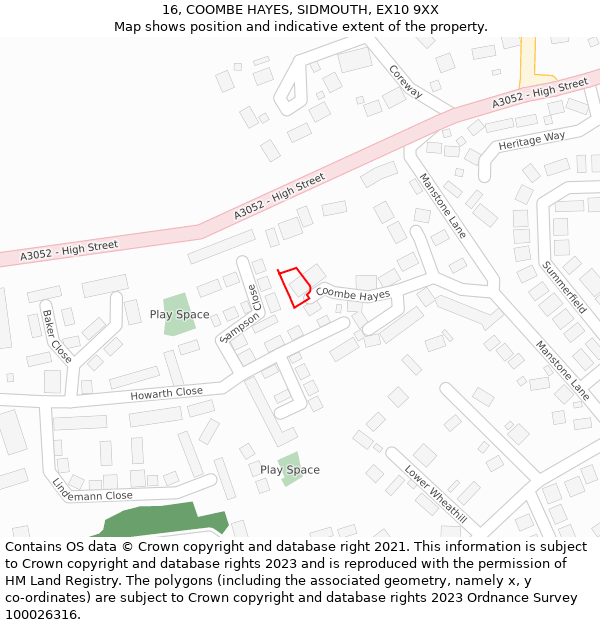 16, COOMBE HAYES, SIDMOUTH, EX10 9XX: Location map and indicative extent of plot