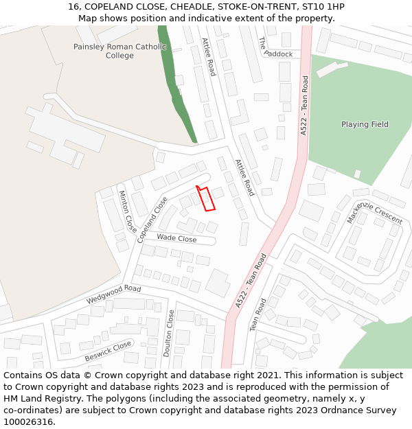 16, COPELAND CLOSE, CHEADLE, STOKE-ON-TRENT, ST10 1HP: Location map and indicative extent of plot