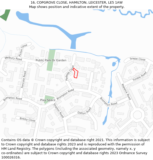 16, COPGROVE CLOSE, HAMILTON, LEICESTER, LE5 1AW: Location map and indicative extent of plot