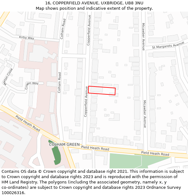 16, COPPERFIELD AVENUE, UXBRIDGE, UB8 3NU: Location map and indicative extent of plot
