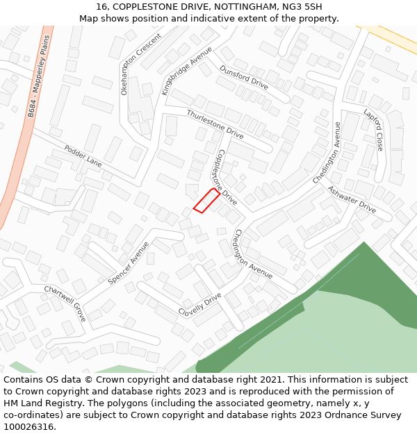 16, COPPLESTONE DRIVE, NOTTINGHAM, NG3 5SH: Location map and indicative extent of plot