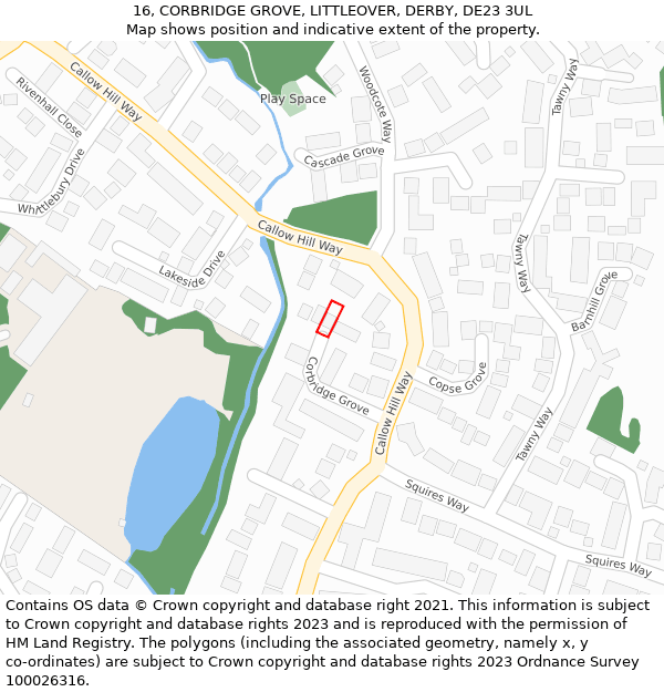 16, CORBRIDGE GROVE, LITTLEOVER, DERBY, DE23 3UL: Location map and indicative extent of plot