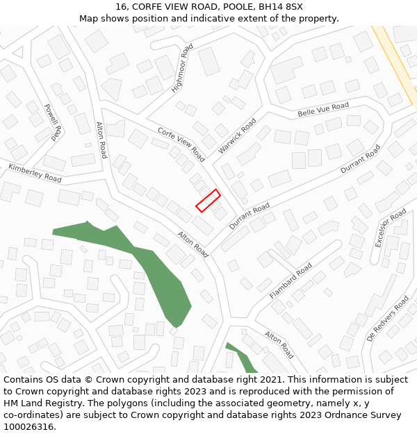 16, CORFE VIEW ROAD, POOLE, BH14 8SX: Location map and indicative extent of plot