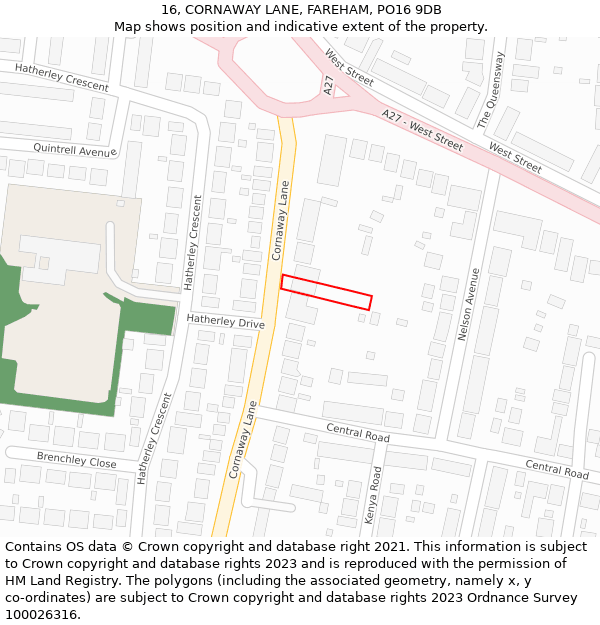 16, CORNAWAY LANE, FAREHAM, PO16 9DB: Location map and indicative extent of plot