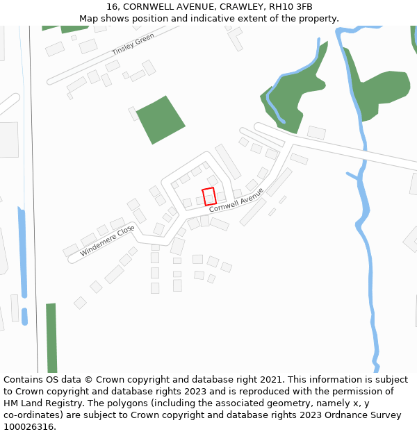 16, CORNWELL AVENUE, CRAWLEY, RH10 3FB: Location map and indicative extent of plot