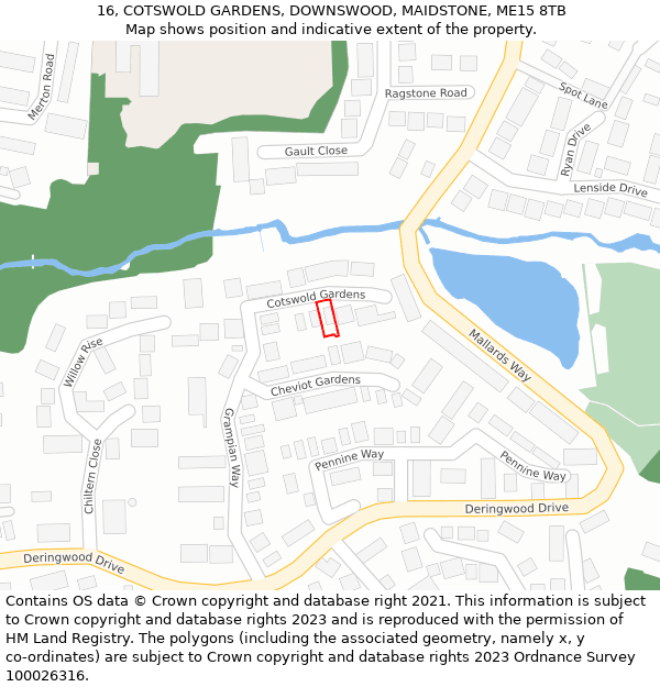 16, COTSWOLD GARDENS, DOWNSWOOD, MAIDSTONE, ME15 8TB: Location map and indicative extent of plot