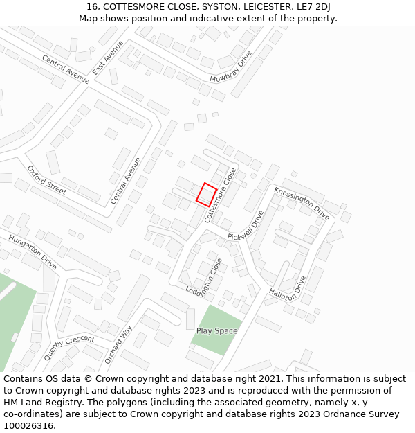 16, COTTESMORE CLOSE, SYSTON, LEICESTER, LE7 2DJ: Location map and indicative extent of plot