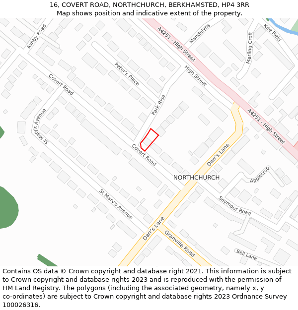 16, COVERT ROAD, NORTHCHURCH, BERKHAMSTED, HP4 3RR: Location map and indicative extent of plot