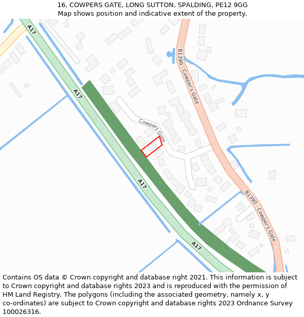 16, COWPERS GATE, LONG SUTTON, SPALDING, PE12 9GG: Location map and indicative extent of plot