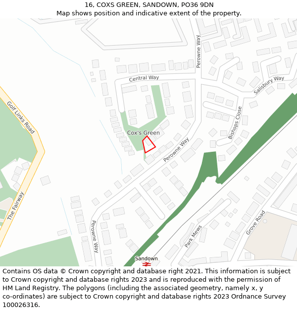 16, COXS GREEN, SANDOWN, PO36 9DN: Location map and indicative extent of plot