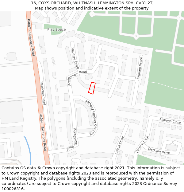 16, COXS ORCHARD, WHITNASH, LEAMINGTON SPA, CV31 2TJ: Location map and indicative extent of plot