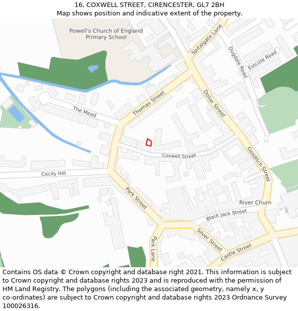 16, COXWELL STREET, CIRENCESTER, GL7 2BH: Location map and indicative extent of plot
