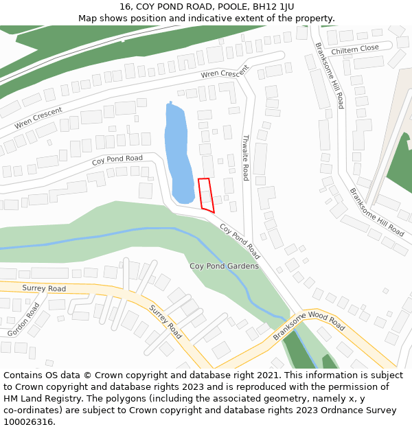 16, COY POND ROAD, POOLE, BH12 1JU: Location map and indicative extent of plot
