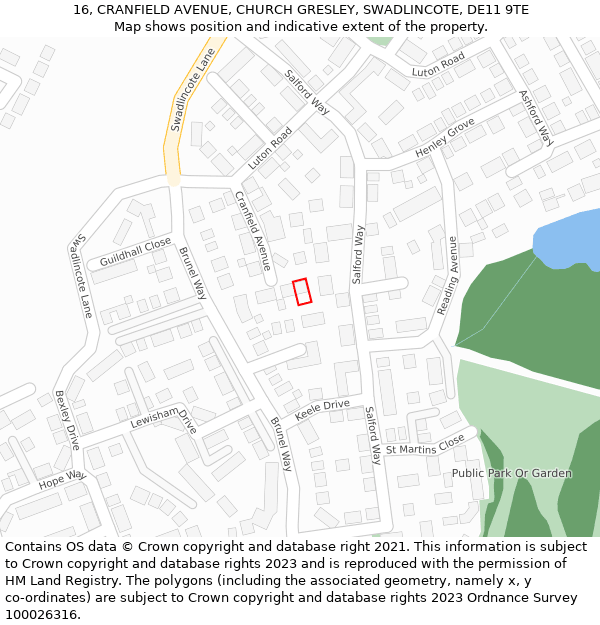 16, CRANFIELD AVENUE, CHURCH GRESLEY, SWADLINCOTE, DE11 9TE: Location map and indicative extent of plot