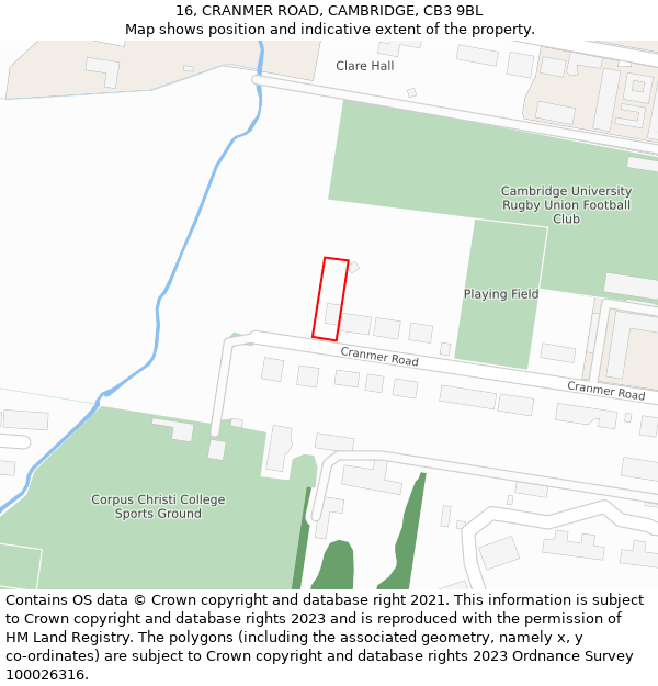 16, CRANMER ROAD, CAMBRIDGE, CB3 9BL: Location map and indicative extent of plot