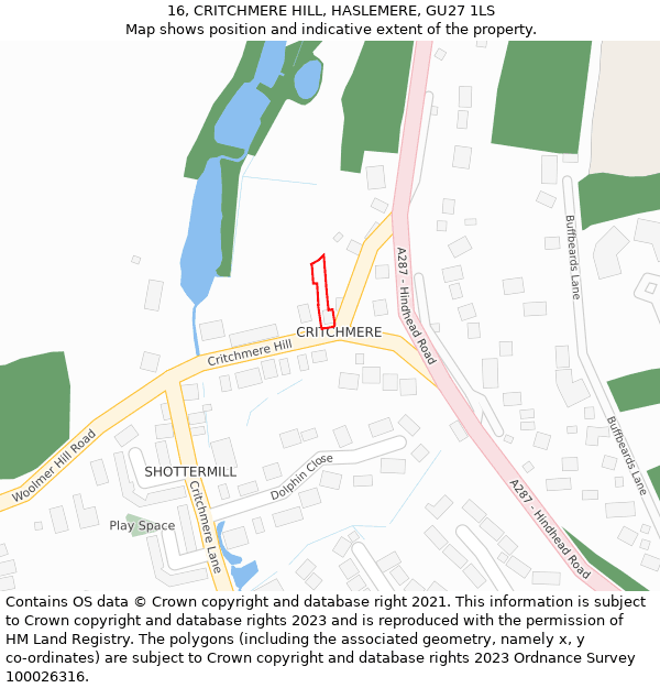 16, CRITCHMERE HILL, HASLEMERE, GU27 1LS: Location map and indicative extent of plot