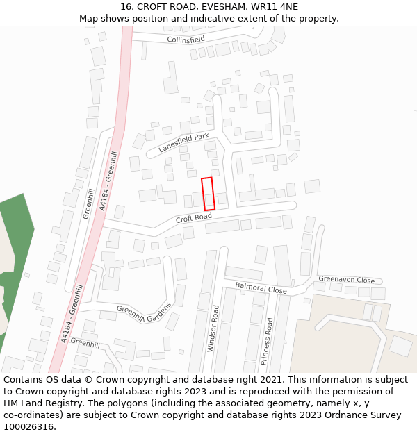 16, CROFT ROAD, EVESHAM, WR11 4NE: Location map and indicative extent of plot