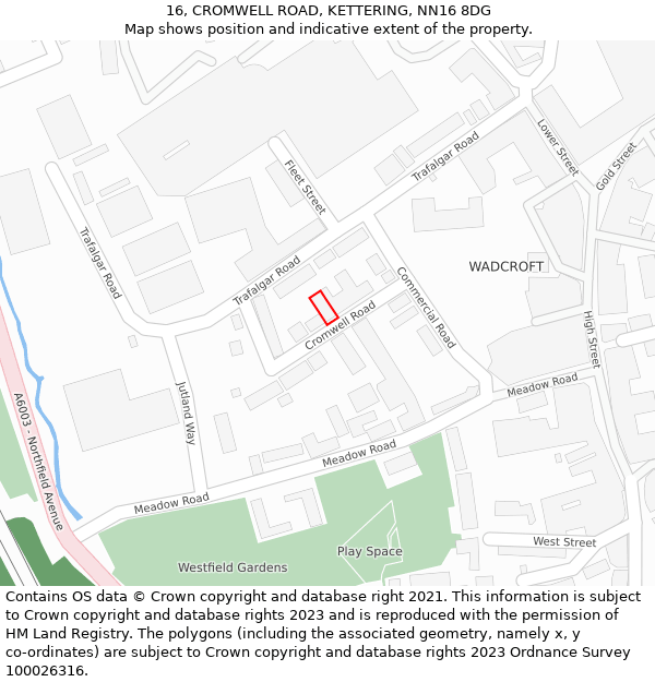 16, CROMWELL ROAD, KETTERING, NN16 8DG: Location map and indicative extent of plot