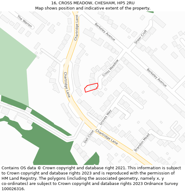 16, CROSS MEADOW, CHESHAM, HP5 2RU: Location map and indicative extent of plot