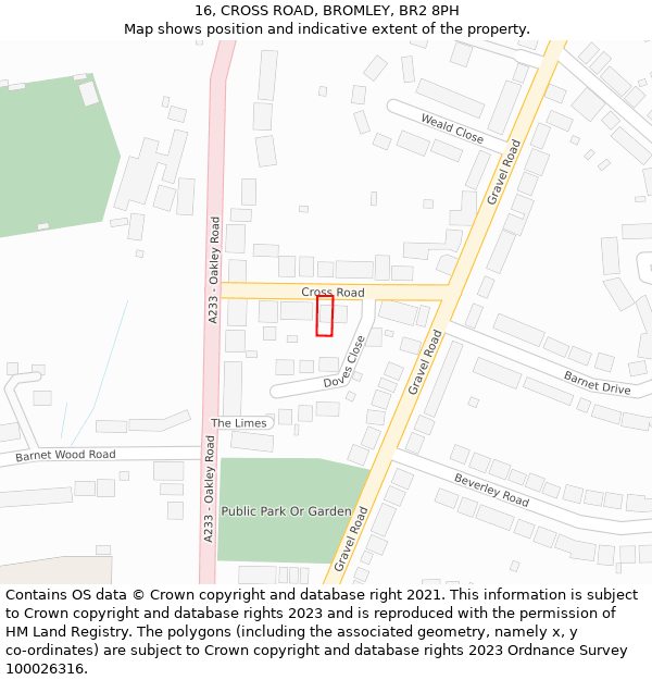 16, CROSS ROAD, BROMLEY, BR2 8PH: Location map and indicative extent of plot